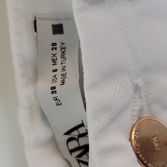 Zara 1975 Crisp White Cropped Ankle-length Denim Jeans Sz US 6 / EU 38 - Picture 8 of 11